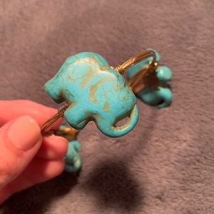 Bourbon and Bowties Gold Turquoise Elephant Bangle
